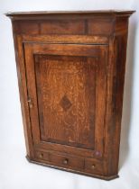 George III oak large corner cabinet along with bleached oak wall hanging smokers cab early 20th