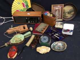 A mixed collection of items i.e. 1960's teak radio by Roberts (Appointment to the Queen) books,