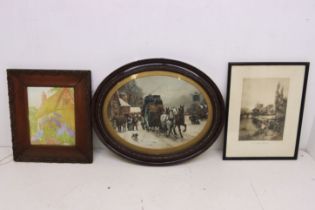 A collection of early to mid 20th century prints, etchings, some watercolours - all in dark frames.
