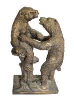 Early to mid 20th century bronze figure of two bears, on rectangular bronze stand, unsigned.