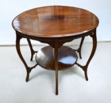 Edwardian mahogany round occasional table along with Edwardian gallery piano stool in mahogany.