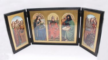 A late 19th century Russian religious scene in ebonised folding frame.