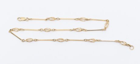 A fancy link 9ct gold chain, comprising alternate open twist and bar type links, length approx 42cm,