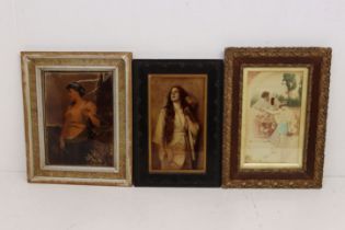 A collection of 19th century paintings on glass together with oleographs, in frames