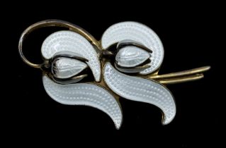 Norwegian interest: a Modernist enamel silver gilt 'Lily of the valley' brooch by Askel Holmsen