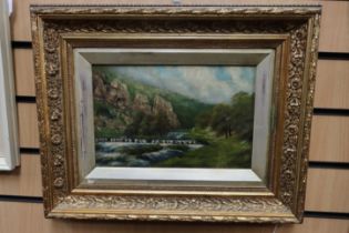 English School oils on canvas, pair of 19th Century Derbyshire country scenes in gilt frames, 29cm x