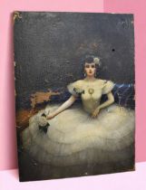 A 19th century Continental School large oil on canvas of a 19th century lady in a ballgown in