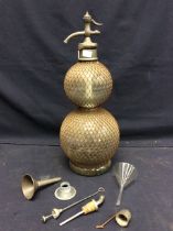 A late 19th century glass soda/water dispenser Seltzogene or Gazogene with accessories.