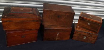 A collection of various 19th/20th century wooden boxes to include; a mother of pearl inlayed