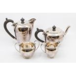 A mid 20th century hand soldered plated four piece coffee and tea set, stamped (4)