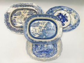 A collection of 19th/20th century meat plates and platters. All blue & white inc Spode and Willow