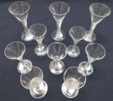 Ten Georgian style air twist stem wine glasses, with trumpet bowls.
