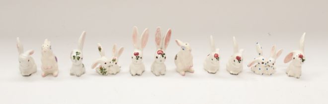 A small collection of mid 20th Century Plichta Rabbits, mostly salt & pepper. Brightly decorated