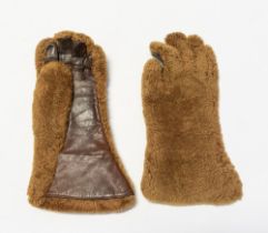 A pair of vintage C1930/1940's brown fur and leather gloves.