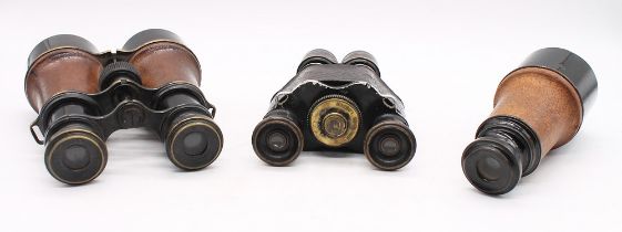 Two pairs of late 19th century, early 20th century military binoculars along with early small
