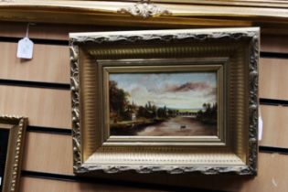 A 19th century oil on canvas of a river scene, signed bottom right, framed, 22cm x 14cm