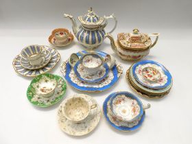 A collection of early to mid 19th century porcelain, English tea wares, i.e. plates, tea pots,