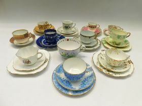 A collection of 19th/20th century porcelain tea ware, mostly trios, to include; Shelley, Grafton,