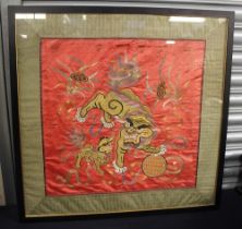 A circa 1920's framed Chinese silk of Dog of Fu