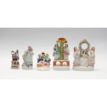 Collection of mid to late 19th century Staffordshire flat back figures, spill and watch holder