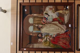 Large 19th century religious wool work in oak frame, along with large early 20th century wool work