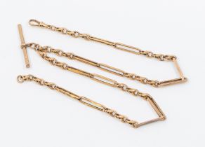 A 9ct rose gold fetter link chain, width approx 4mm, with T bar and swivel clasp, length approx18'',