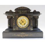 A large slate mantle clock (key present)