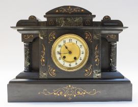 A large slate mantle clock (key present)