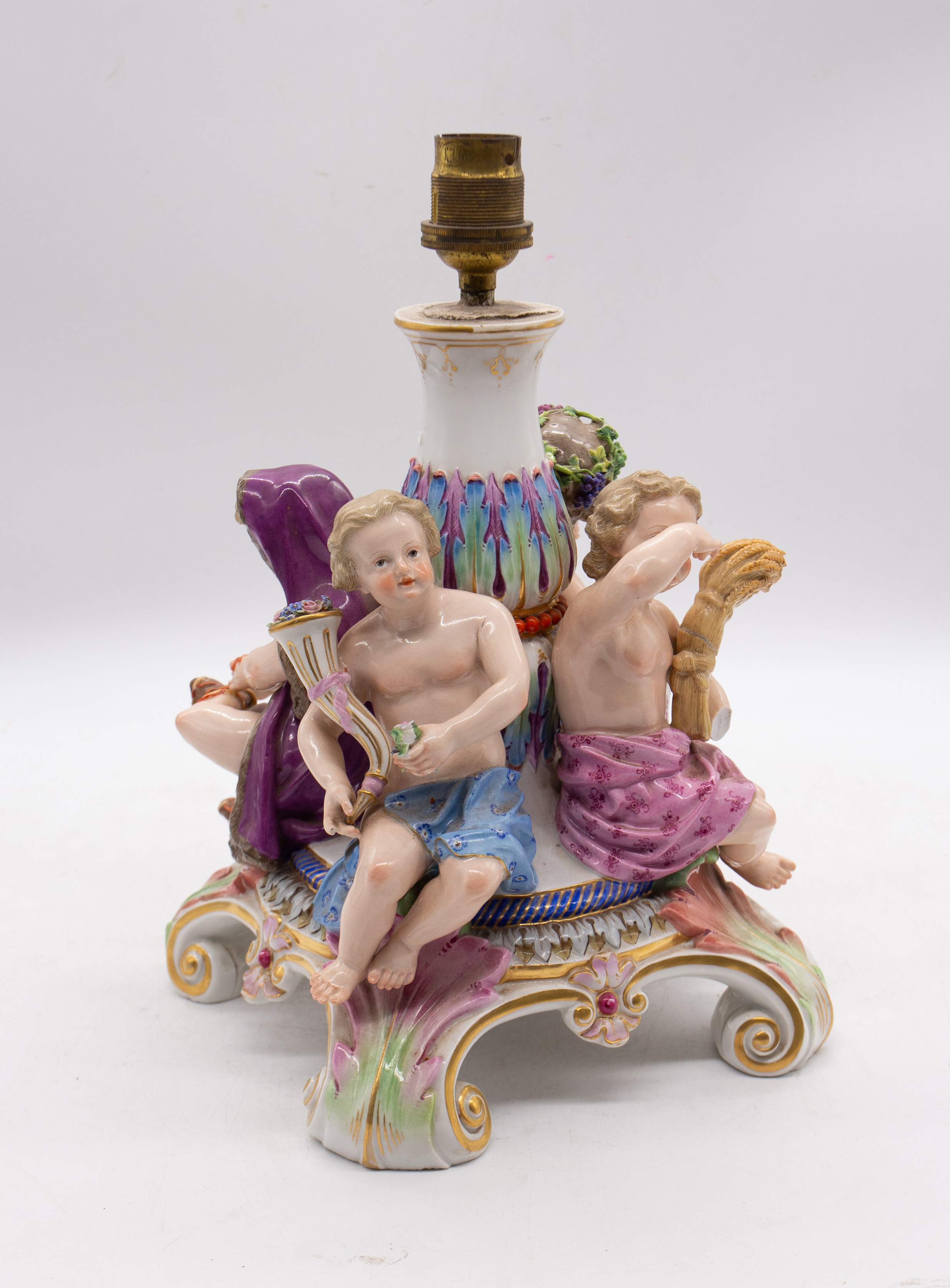 Meissen - A 19th century painted ceramic comport base, broken in the past and turned into lamp base. - Image 2 of 6