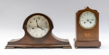 Edwardian 8 day mahogany mantle clock with Arabic numerals and bat wing detail. Also a 1930's 8