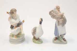 Royal Copenhagen figures 'Goose thief' no2139 modelled by Christian Thomsen, 'Girl with wheat'
