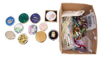 A collection of costume jewellery and 11 powder compacts including: repro Marilyn Monroe style, blue
