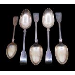 Four matching Victorian silver table spoons, fiddle patterned and initialled to terminals,