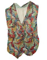 A rare mid-Edwardian waistcoat in red, blue, orange & yellow silk chiffon, embroidered in metallic