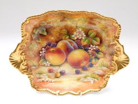 David Fuller for Royal Worcester - A boxed square two-handled dish with gilt detail, printed mark