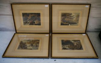 A set of four late 18th/19th century hand tinted engravings of Fly-Fishing, Minnow-Fishing, Pike-