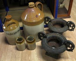 A collection of four stoneware vessels/jars to include a large Doulton Lambeth (one handled) keg,