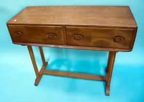 An 18th century oak chest of two above two drawers on bracket feet and brass swing handles.