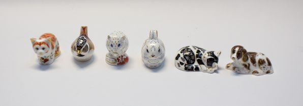 Royal Crown Derby: a collection of six gold-stopper paperweights to include Bunny, Crested Tit,