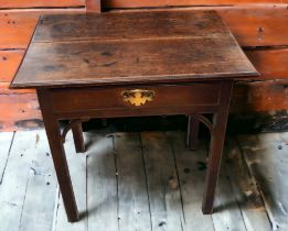 An early 18th century mahogany  lowboy with single top drawer, brass swing handles, block legs.