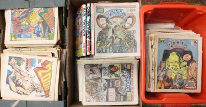 Three boxes of assorted 2000AD comics, 1970s and 80s. Varying condition, but most have been read.