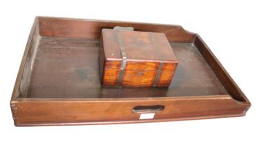 A 19th century mahogany butler's/serving tray together with a 19th century mahogany trinket box