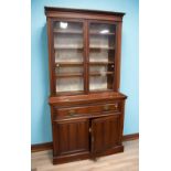Large Victorian mahogany glazed Secretaire bookcase with pull out writing top above two cupboard
