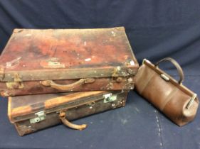 Two vintage leather suitcases, along with a vintage doctors bag.