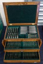A matched Victorian twelve place/setting (84 piece) silver fiddle pattern flatware service (