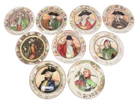 A collection of nine Royal Doulton character  plates to include The Parson, The Mayor, The Squire,