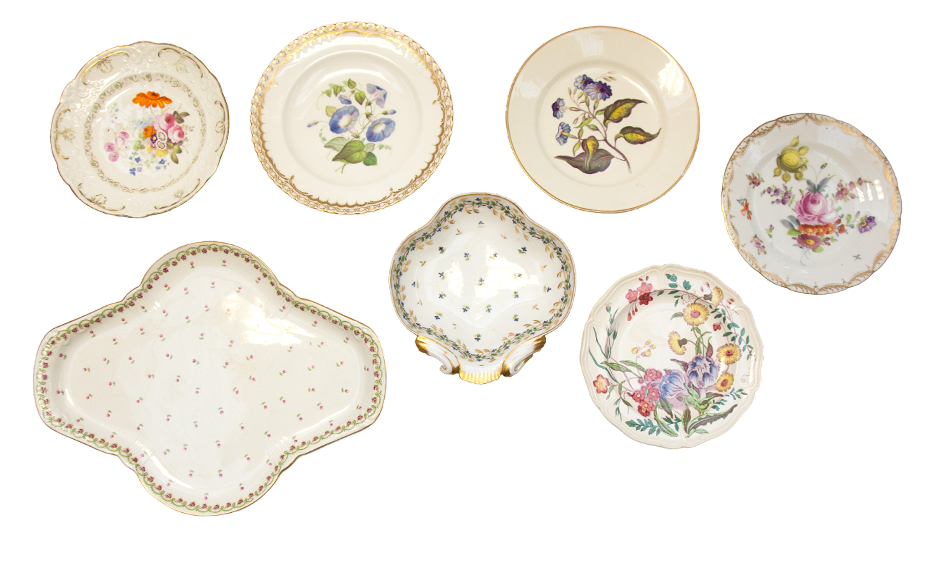 A collection of early to mid 19th century porcelain plates and dishes to include Derby