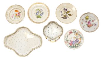 A collection of early to mid 19th century porcelain plates and dishes to include Derby