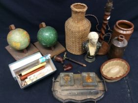 Collection of miscellaneous items to include Globe book ends with earth and star constellation