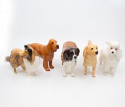 Collection of five unboxed John Beswick dogs.